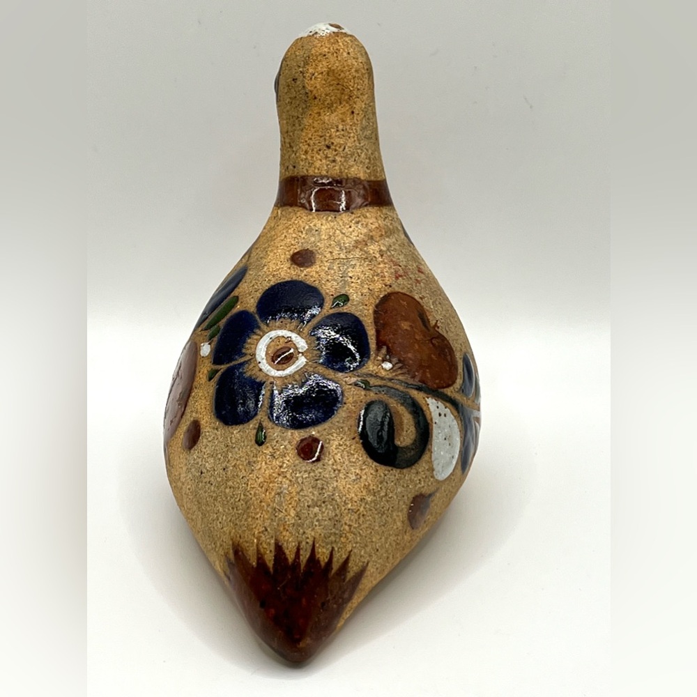 Tonala Pottery Mexican Folk Art Hand Painted Bird Figurine Floral Design 5x3x4" - Picture 3 of 10